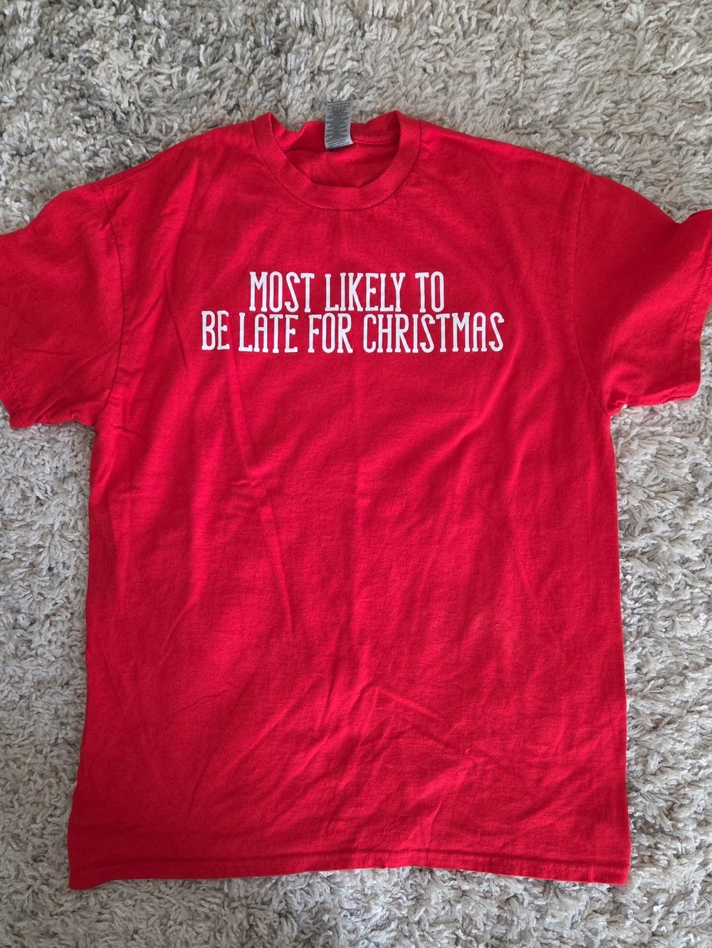 Gildan Red Graphic Tee with White Holiday Text
